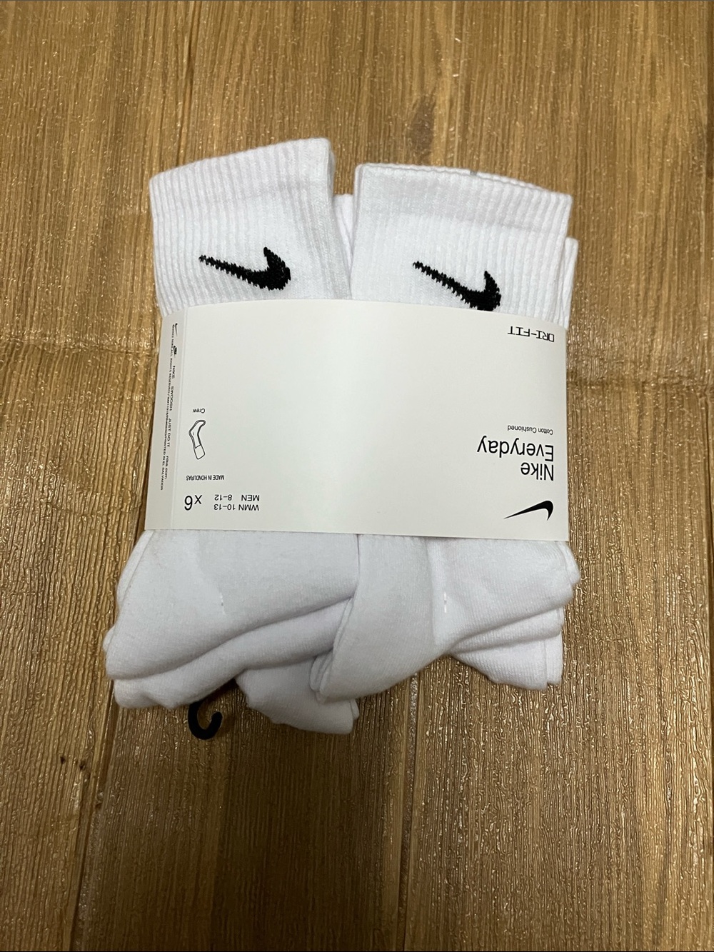 Nike White Crew Socks with Black Swoosh (6-Pack)